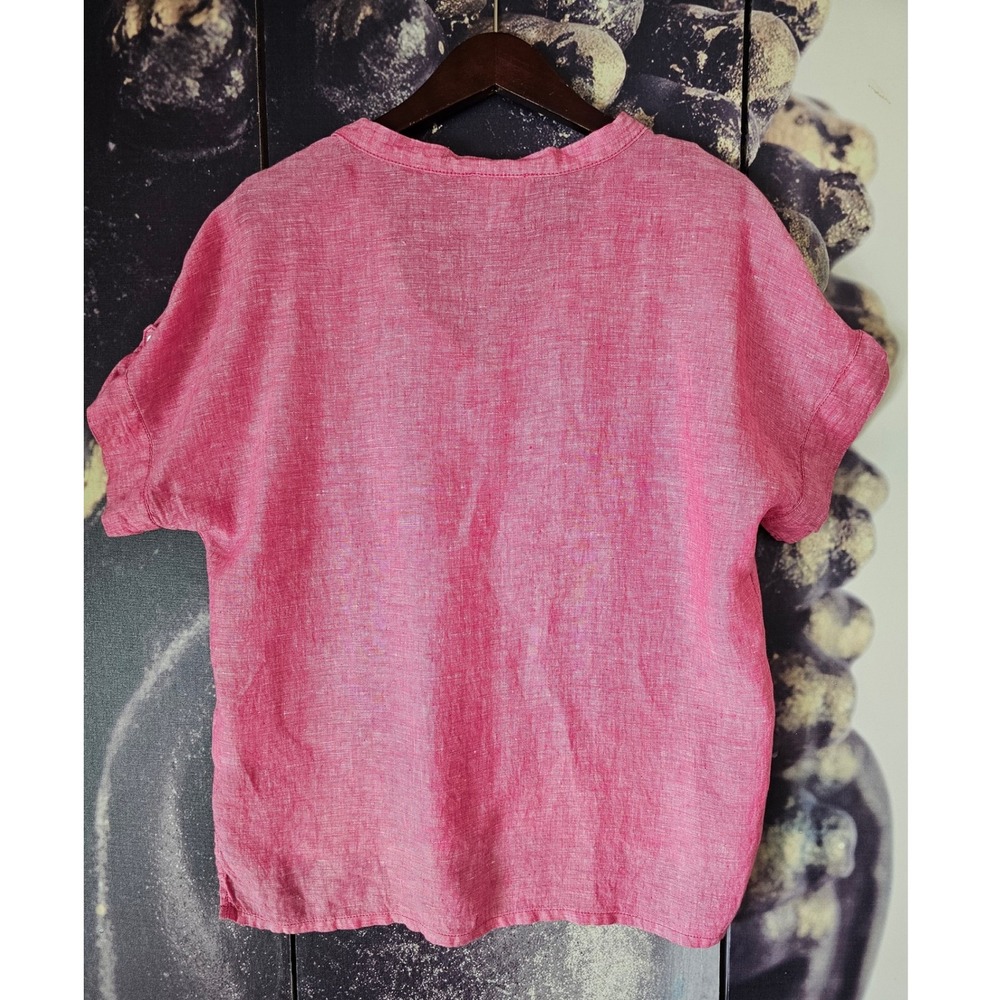 Isaac Mizrahi‎ New York Pink 100% Linen V-Neck Short Sleeve Top Medium - Picture 6 of 7